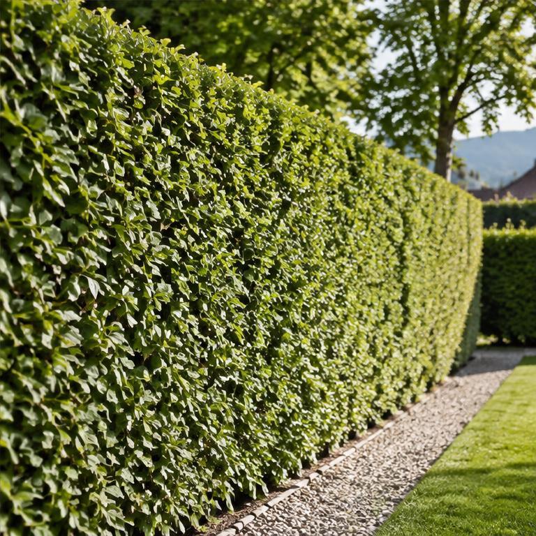 Gerade geschnittene dichte Hainbuchenhecke